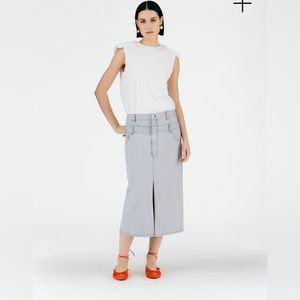 Tibi Gray Denim Double Waisted Skirt